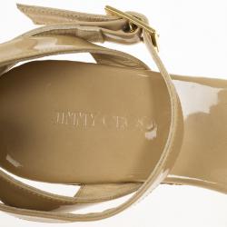 مملوكة مسبقًا Jimmy Choo Nude Patent Panther Ankle Strap Cork Wedges Size 39