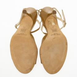 Pre Owned Jimmy Choo Tan Patent Leather Ankle Strap Sandals Size 37