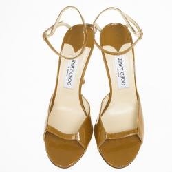 Pre Owned Jimmy Choo Tan Patent Leather Ankle Strap Sandals Size 37