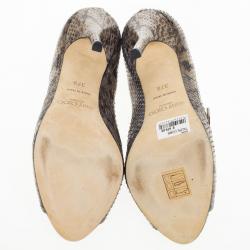 مملوكة مسبقًا Jimmy Choo Snake Embossed Mary Jane Peep Toe Pumps Size 37.5