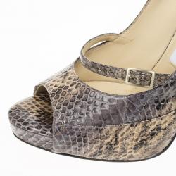 مملوكة مسبقًا Jimmy Choo Snake Embossed Mary Jane Peep Toe Pumps Size 37.5