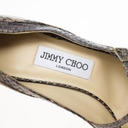 مملوكة مسبقًا Jimmy Choo Snake Embossed Mary Jane Peep Toe Pumps Size 37.5