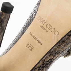 مملوكة مسبقًا Jimmy Choo Snake Embossed Mary Jane Peep Toe Pumps Size 37.5