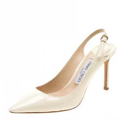 Pre Owned Jimmy Choo White Patent Leather Slingback Pointed Toe Sandals Size 37