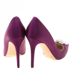 Pre Owned Jimmy Choo Exclusive Collection Deep Purple Satin Manda Crystal Embellished Pointed Toe Pumps Size 39