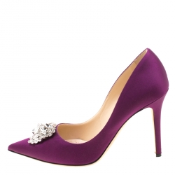 Pre Owned Jimmy Choo Exclusive Collection Deep Purple Satin Manda Crystal Embellished Pointed Toe Pumps Size 39