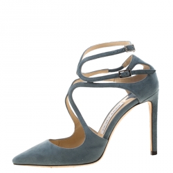 مملوكة مسبقًا Jimmy Choo Grey Suede Cross Ankle Strap Pointed Toe Sandals Size 36.5