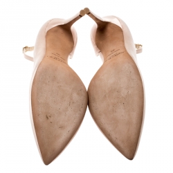 مملوكة مسبقًا حذاء كعب عالي جيمي تشو دورسي روزا جلد بيج بحزام للكاحل مقدمة مدببة مقاس 39