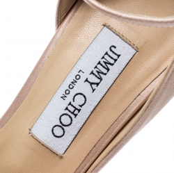 مملوكة مسبقًا حذاء كعب عالي جيمي تشو دورسي روزا جلد بيج بحزام للكاحل مقدمة مدببة مقاس 39