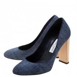 Pre Owned Jimmy Choo Blue Denim Laria Block Heels Pumps Size 40