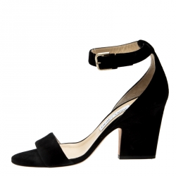 مملوكة مسبقًا Jimmy Choo Black Suede Edina Ankle Strap Sandals Size 38