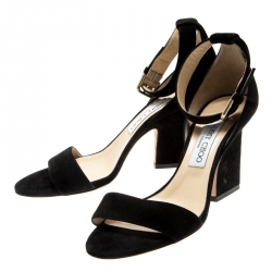 مملوكة مسبقًا Jimmy Choo Black Suede Edina Ankle Strap Sandals Size 38