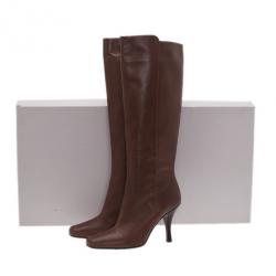 مملوكة مسبقًا Jimmy Choo Brown Leather Kirby Knee Boots Size 36.5