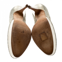 مملوكة مسبقًا حذاء كعب عالي جيمي تشو نعل سميك أليكس قماش لاميه شامبين ميتالك مقاس 38