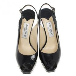 Pre Owned Jimmy Choo Black Patent Clue Peep Toe Slingback Sandals Size 38