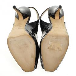 Pre Owned Jimmy Choo Black Patent Clue Peep Toe Slingback Sandals Size 38