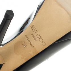 Pre Owned Jimmy Choo Black Patent Clue Peep Toe Slingback Sandals Size 38