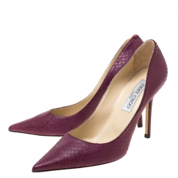 Pre Owned Jimmy Choo Burgundy Python Leather Abel Pointed Toe Pumps Size 37