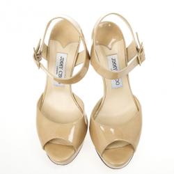 Pre Owned Jimmy Choo Nude Patent Linda Ankle Strap Sandals Size 39