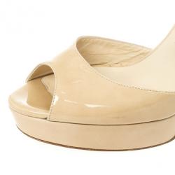 Pre Owned Jimmy Choo Nude Patent Linda Ankle Strap Sandals Size 39