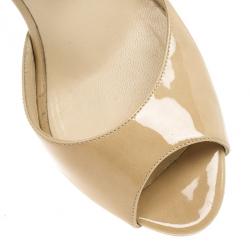 Pre Owned Jimmy Choo Nude Patent Linda Ankle Strap Sandals Size 39