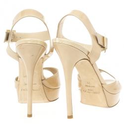Pre Owned Jimmy Choo Nude Patent Linda Ankle Strap Sandals Size 39