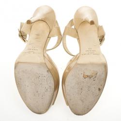 Pre Owned Jimmy Choo Nude Patent Linda Ankle Strap Sandals Size 39