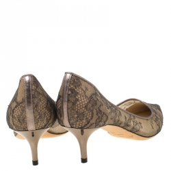 Pre Owned Jimmy Choo Metallic Bronze Lace Romy Pointed Toe Pumps Size 37