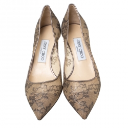Pre Owned Jimmy Choo Metallic Bronze Lace Romy Pointed Toe Pumps Size 37