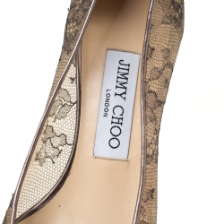 Pre Owned Jimmy Choo Metallic Bronze Lace Romy Pointed Toe Pumps Size 37