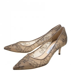 Pre Owned Jimmy Choo Metallic Bronze Lace Romy Pointed Toe Pumps Size 37