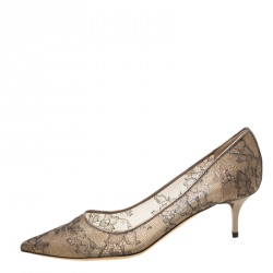 Pre Owned Jimmy Choo Metallic Bronze Lace Romy Pointed Toe Pumps Size 37