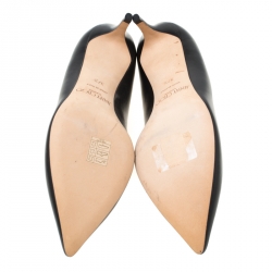 Pre Owned Jimmy Choo Black Leather Allure Kitten Heel Pointed Toe Pumps Size 37.5