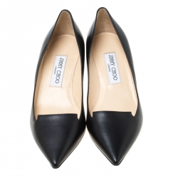 Pre Owned Jimmy Choo Black Leather Allure Kitten Heel Pointed Toe Pumps Size 37.5