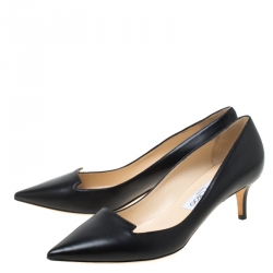 Pre Owned Jimmy Choo Black Leather Allure Kitten Heel Pointed Toe Pumps Size 37.5