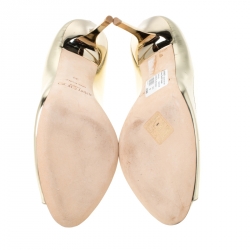 مملوكة مسبقًا حذاء كعب عالي جيمي تشو مقدمة مفتوحة إيفليان جلد ذهبي ميتالك 39