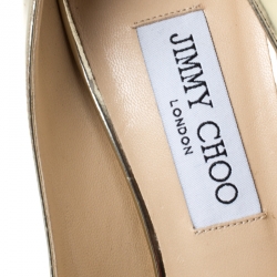 مملوكة مسبقًا حذاء كعب عالي جيمي تشو مقدمة مفتوحة إيفليان جلد ذهبي ميتالك 39