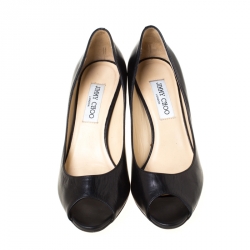 Pre Owned Jimmy Choo Black Leather Isabel Peep Toe Pumps Size 37.5