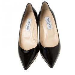 Pre Owned Jimmy Choo Black Patent Leather Romy 60 Pointed Toe Pumps Size 37.5
