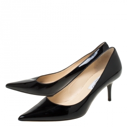 Pre Owned Jimmy Choo Black Patent Leather Romy 60 Pointed Toe Pumps Size 37.5