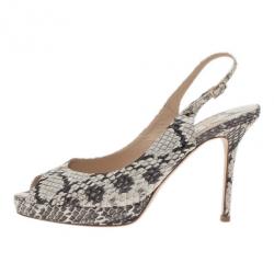 مملوكة مسبقًا Jimmy Choo Snakeskin Peep Toe Nova Slingback Sandals Size 37