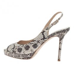 مملوكة مسبقًا Jimmy Choo Snakeskin Peep Toe Nova Slingback Sandals Size 37