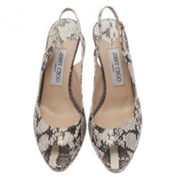 مملوكة مسبقًا Jimmy Choo Snakeskin Peep Toe Nova Slingback Sandals Size 37