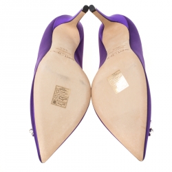 Pre Owned Jimmy Choo Exclusive Collection Purple Satin Manda Crystal Embellished Pointed Toe Pumps Size 36.5