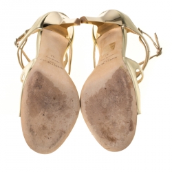 Pre Owned Jimmy Choo Gold Leather Liquid Mirror Strappy Sandals Size 37