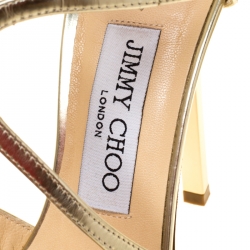 Pre Owned Jimmy Choo Gold Leather Liquid Mirror Strappy Sandals Size 37