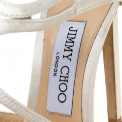 Pre Owned Jimmy Choo White Satin Lance Strappy Sandals Size 38