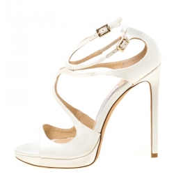 Pre Owned Jimmy Choo White Satin Lance Strappy Sandals Size 38