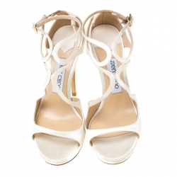 Pre Owned Jimmy Choo White Satin Lance Strappy Sandals Size 38
