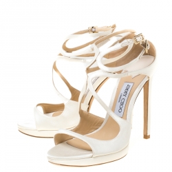 Pre Owned Jimmy Choo White Satin Lance Strappy Sandals Size 38